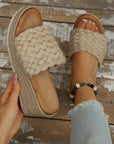 Woven Wide Band Platform Slippers