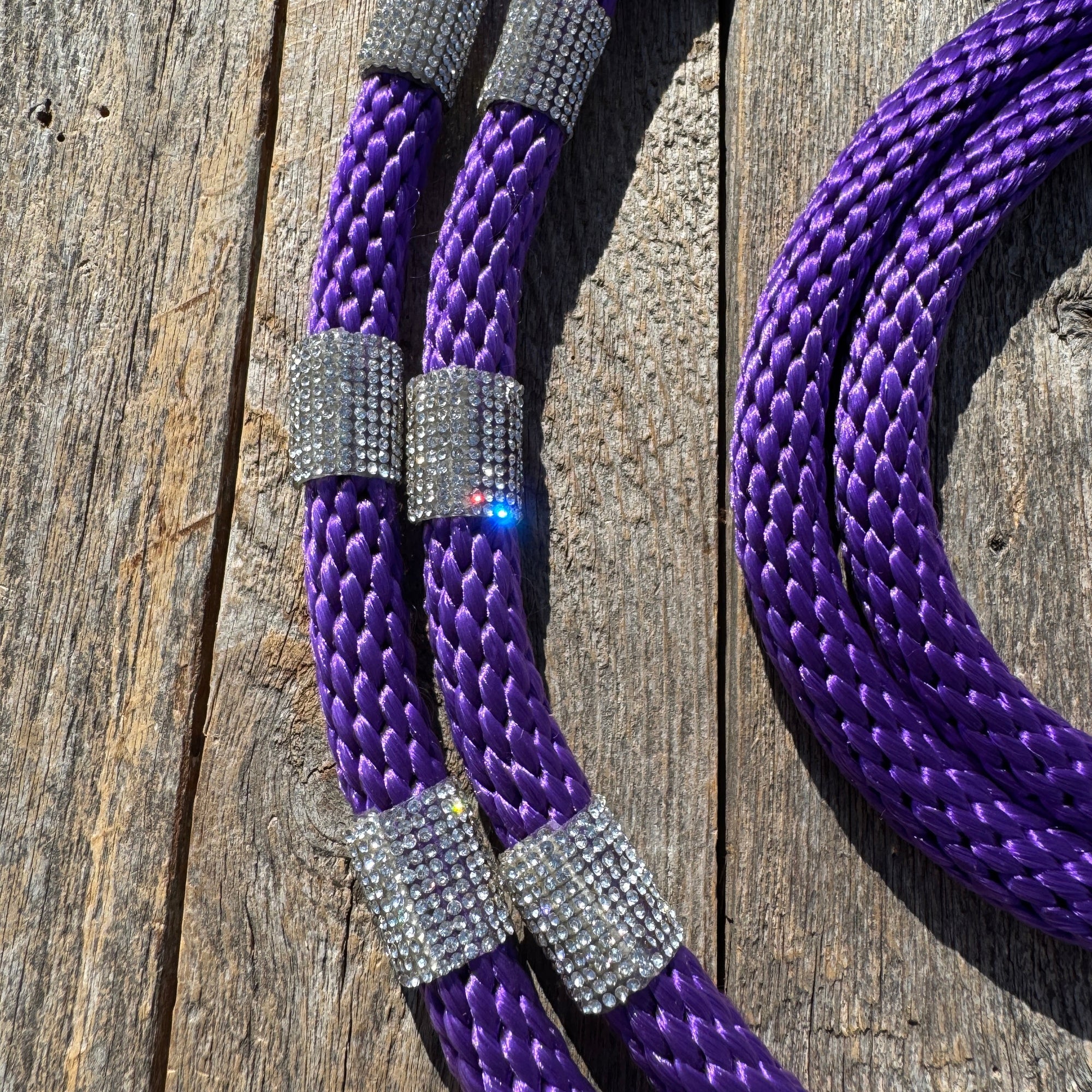 Purple Nylon Barrel Racing Reins With Rhinestones