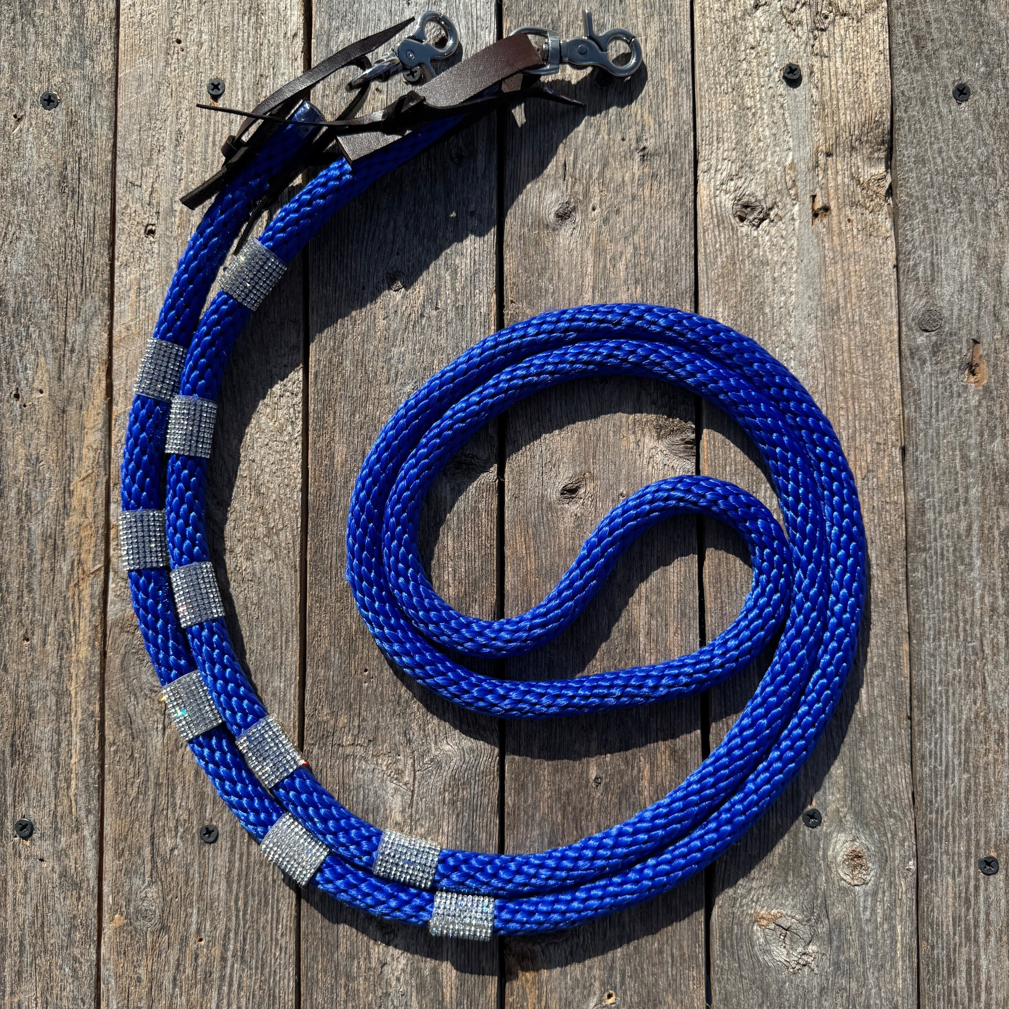Cobalt Nylon Barrel Racing Reins with Rhinestones 
