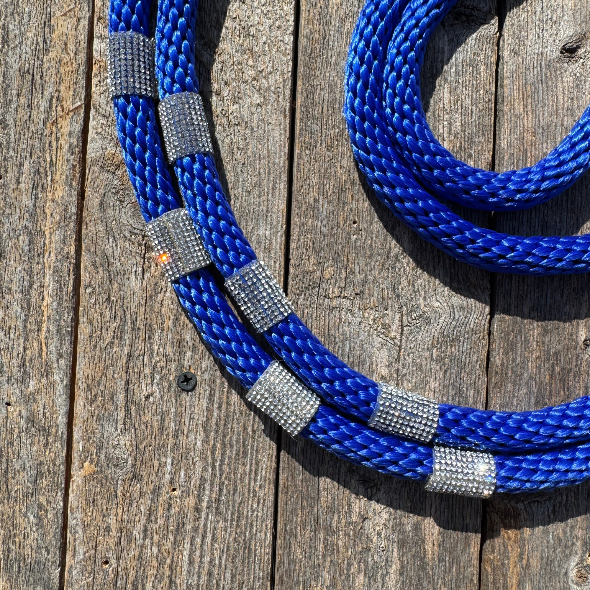Cobalt Nylon Barrel Racing Reins with Rhinestones 
