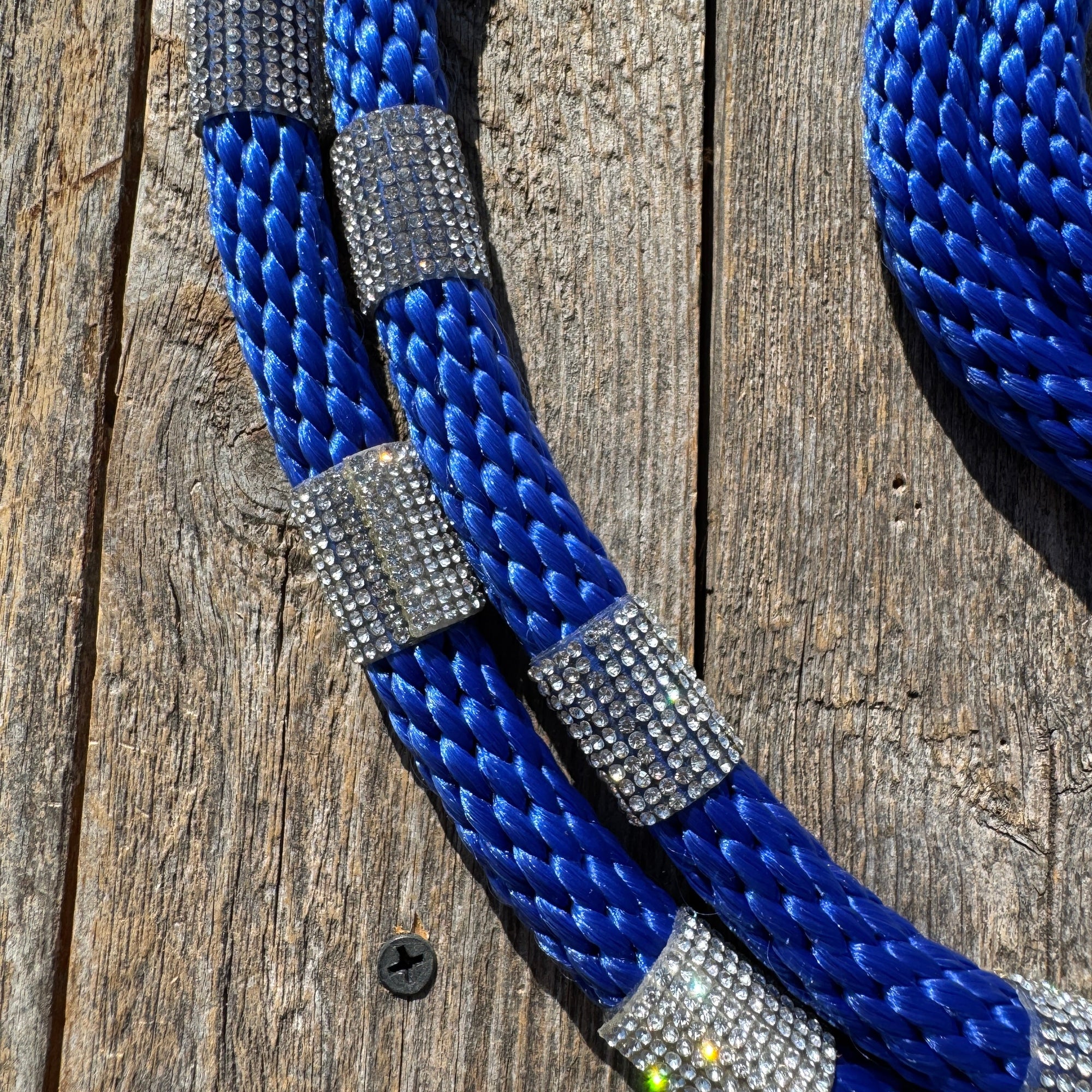 Cobalt Nylon Barrel Racing Reins with Rhinestones 