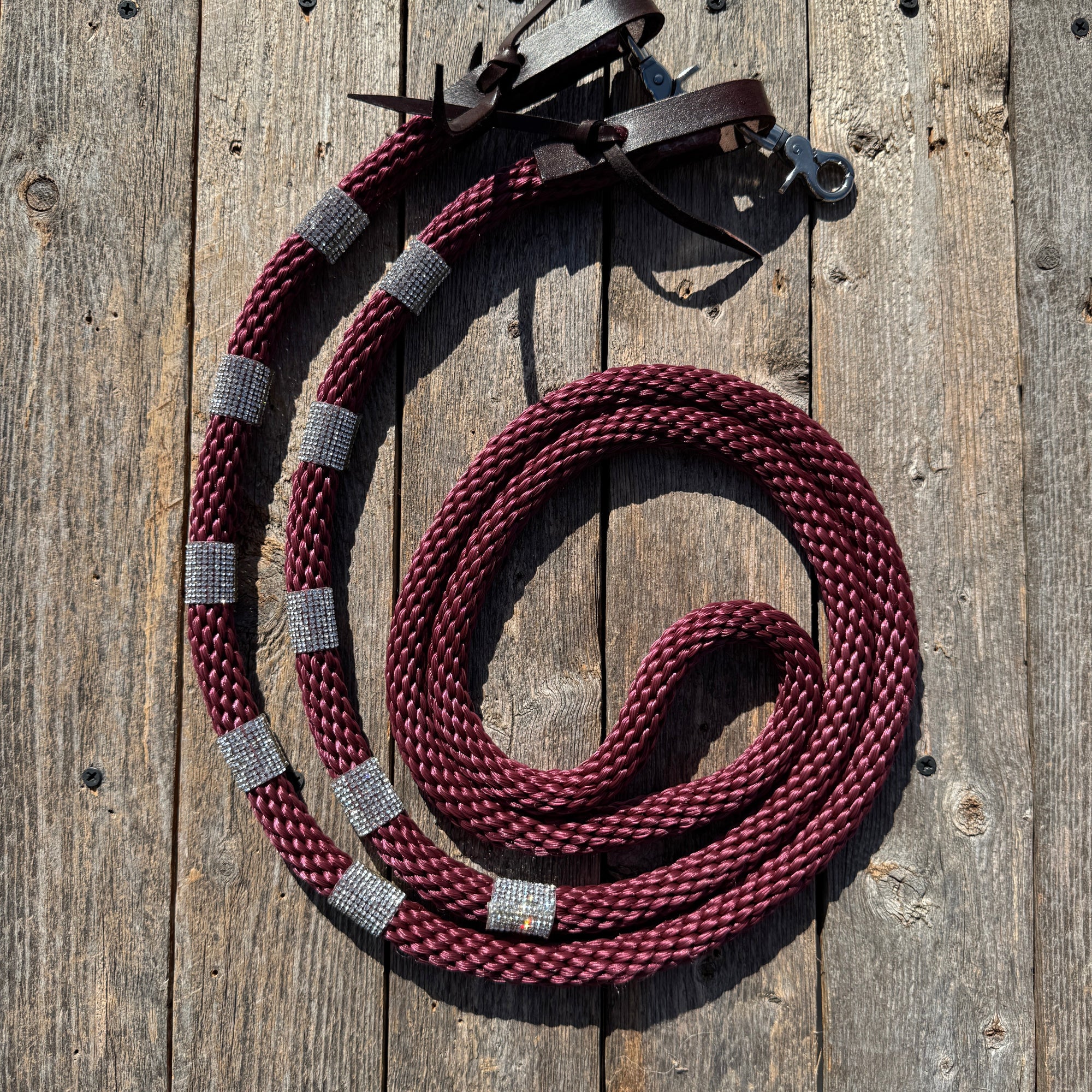 Nylon Barrel Racing Reins With Rhinestone Ends For Comfortable Handling 8.5 Feet