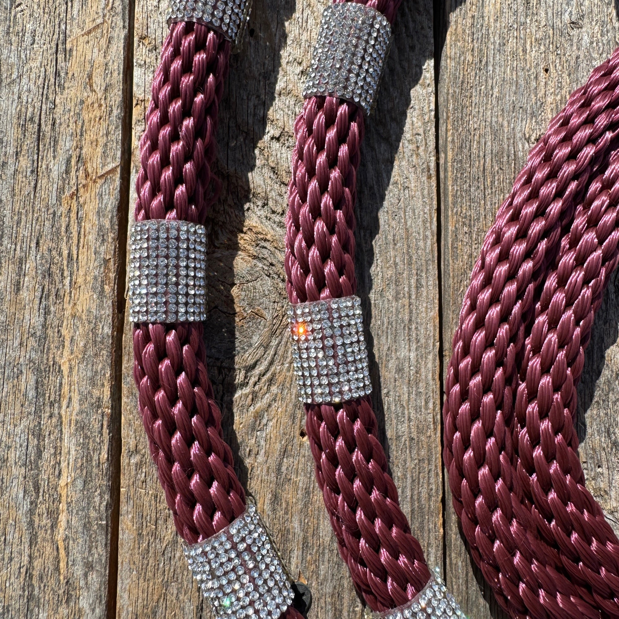 Nylon Barrel Racing Reins With Rhinestone Ends For Comfortable Handling 8.5 Feet