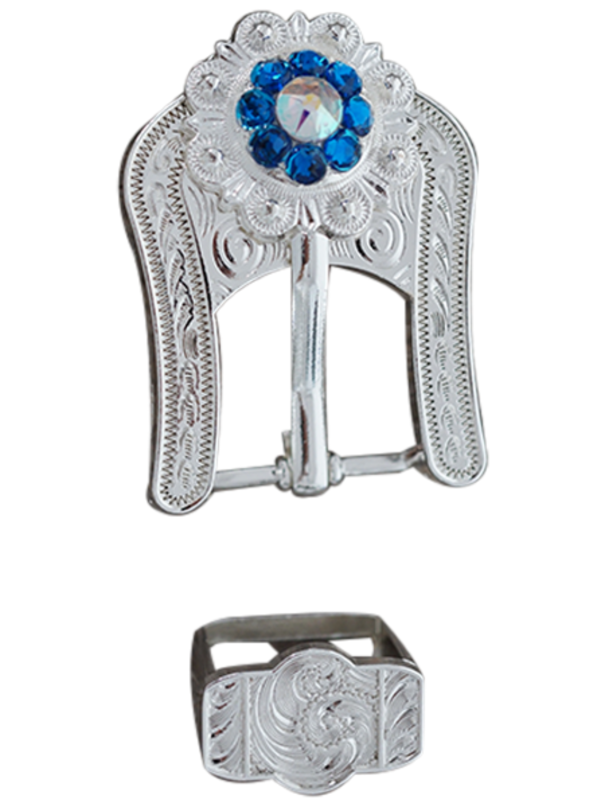 Bright Silver Capri &amp; AB Crystal Conchos - Sizes from 1"- 3" and Buckles