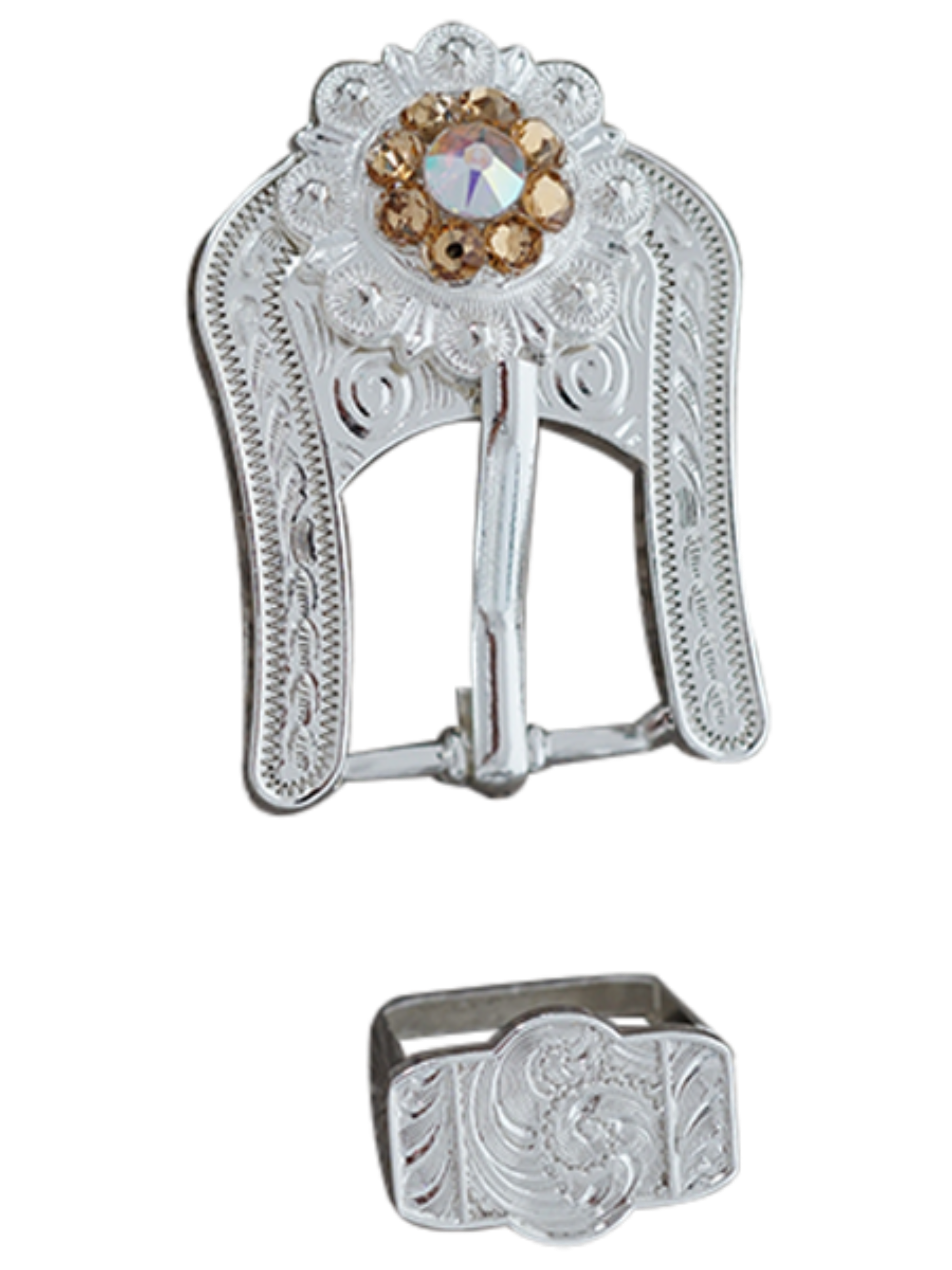 Bright Silver Champagne &amp; AB Crystal Conchos - Sizes from 1"- 3" and Buckles