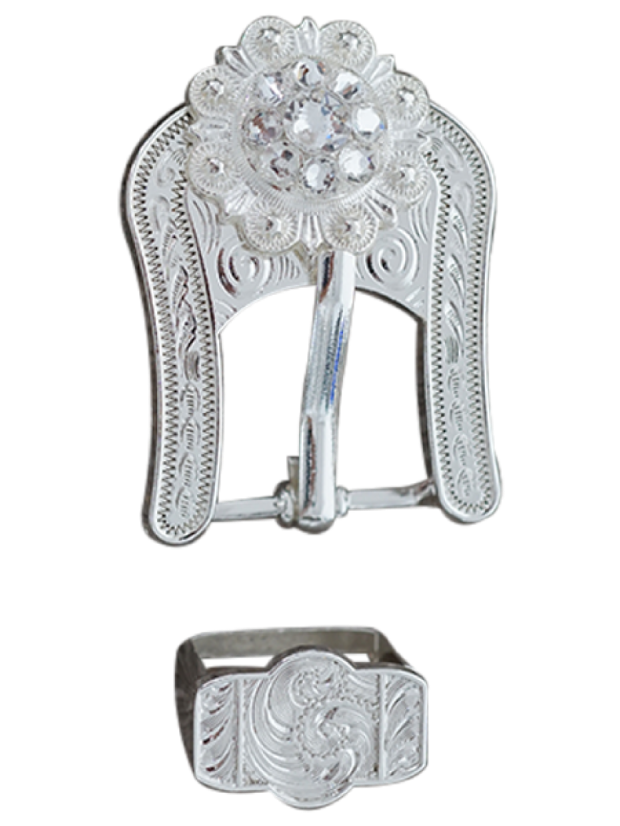 Bright Silver Clear Crystal Conchos - Sizes from 1"- 3" and Buckles