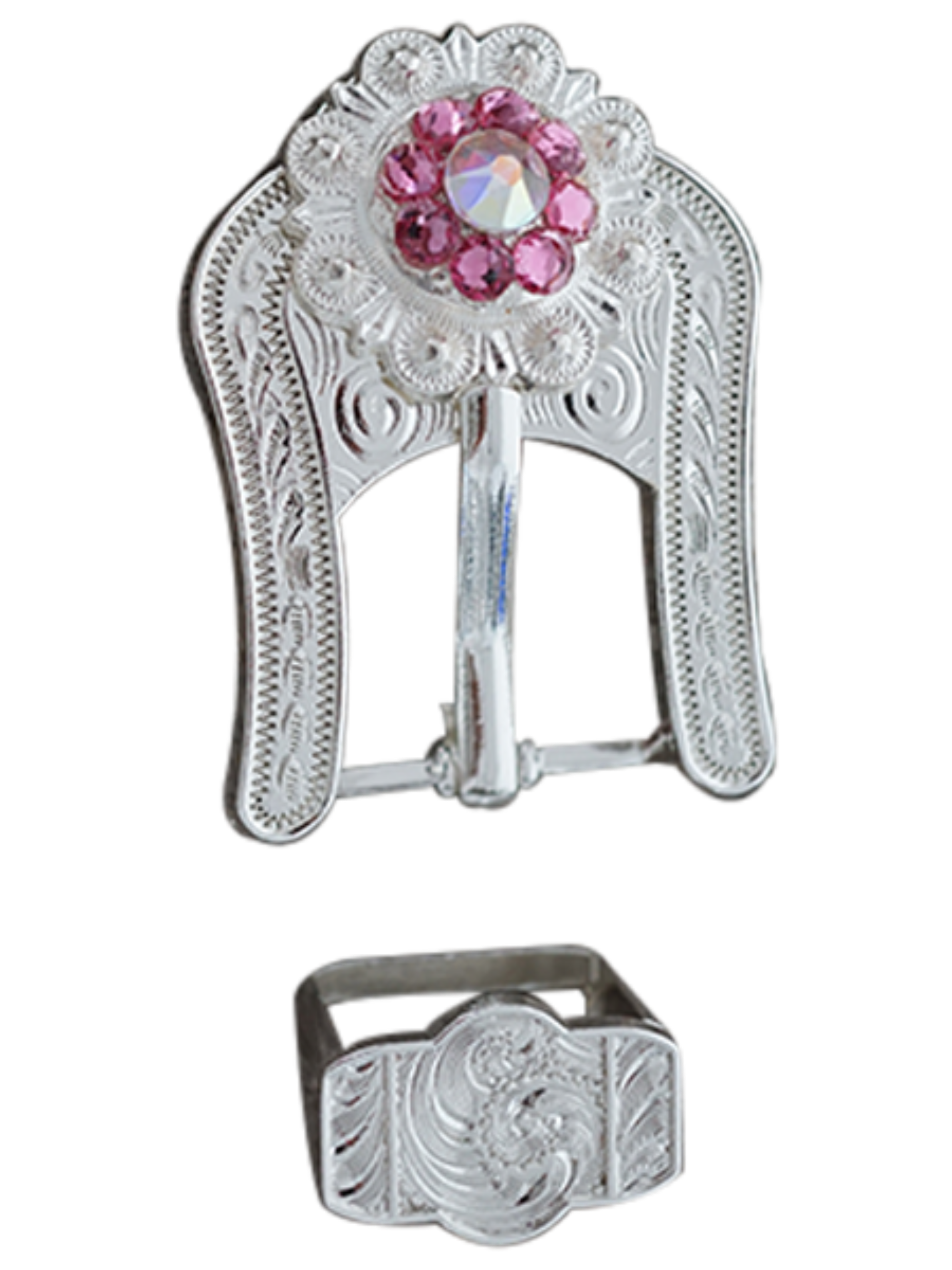 Bright Silver Pink &amp; AB Crystal Conchos - Sizes from 1"- 3" and Buckles