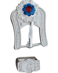 Bright Silver Red - White - Blue Crystal Conchos - Sizes from 1"- 3" and Buckles