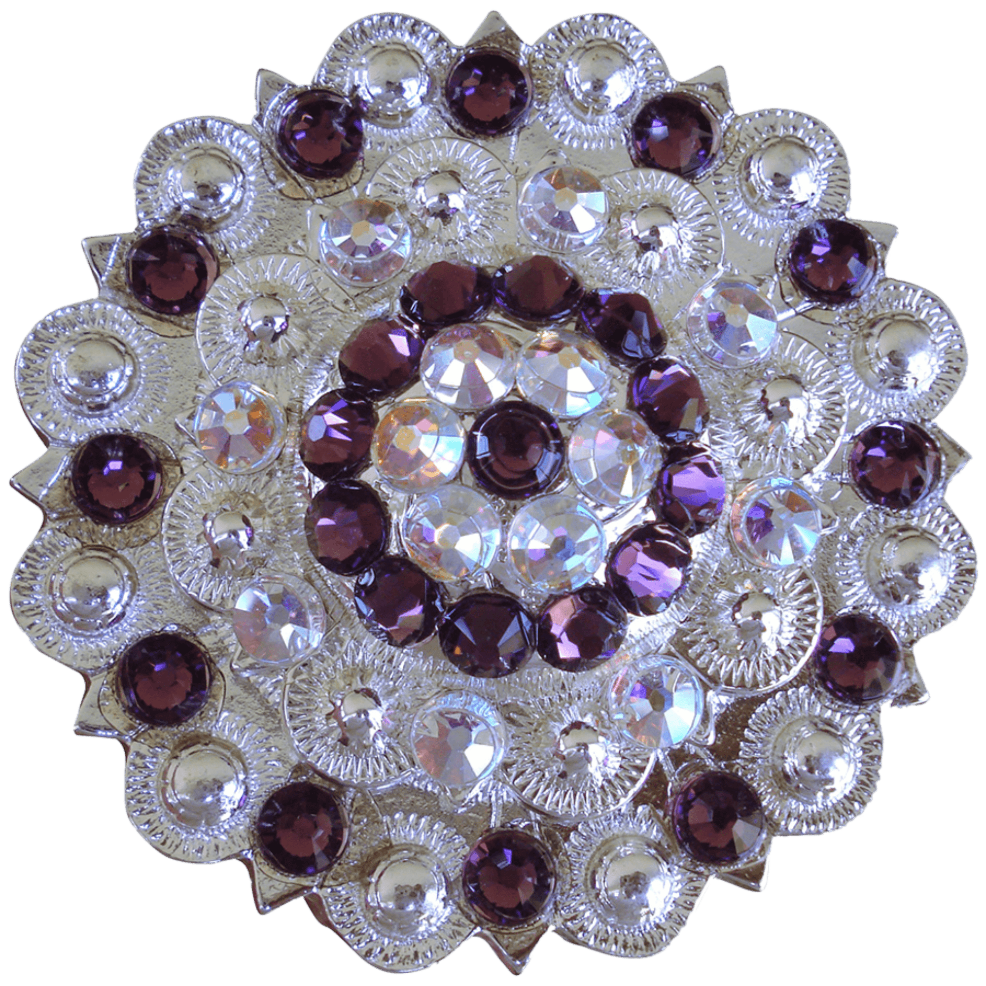 Bright Silver Purple &amp; AB Crystal Conchos - Sizes from 1"- 3" and Buckles