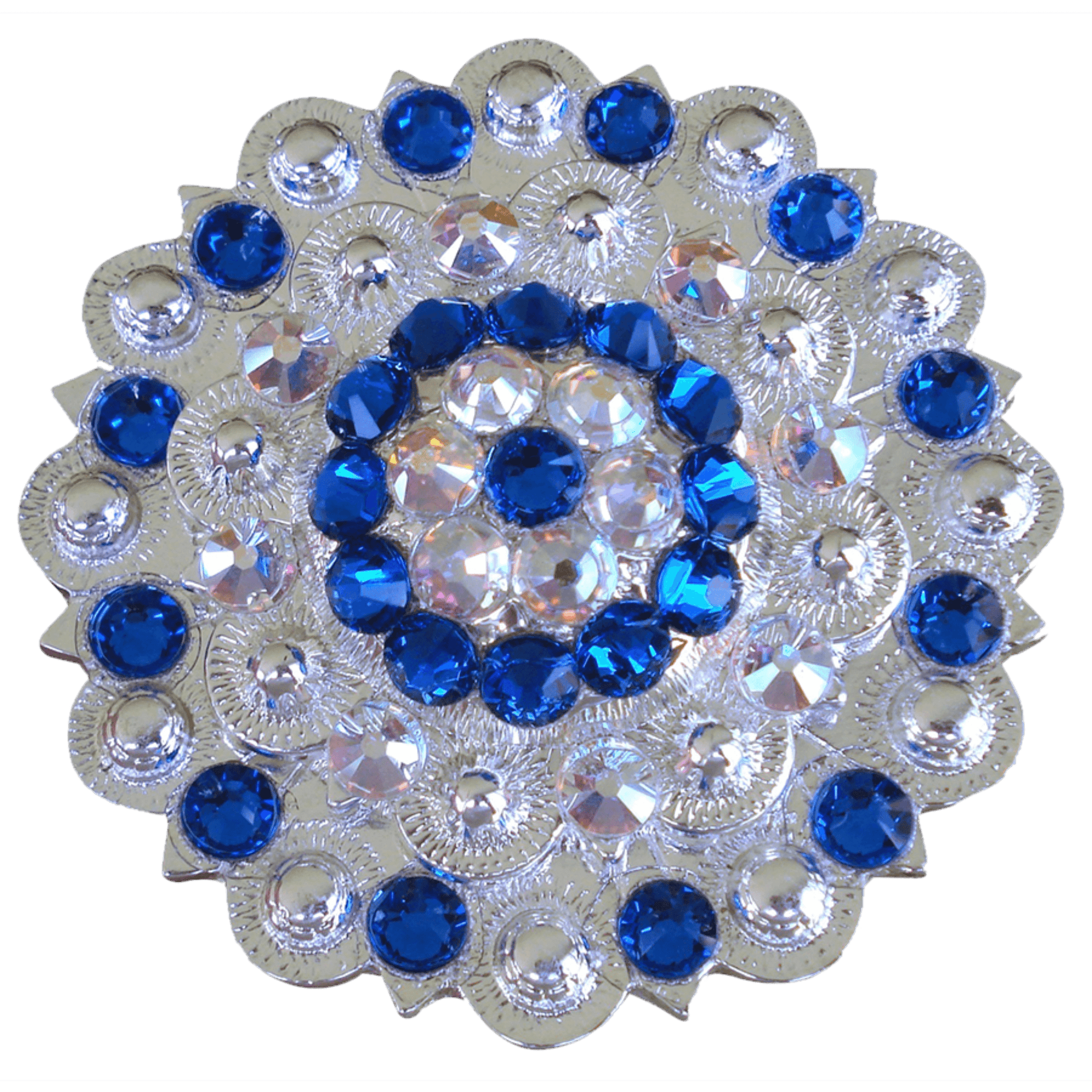 Bright Silver Capri &amp; AB Crystal Conchos - Sizes from 1"- 3" and Buckles