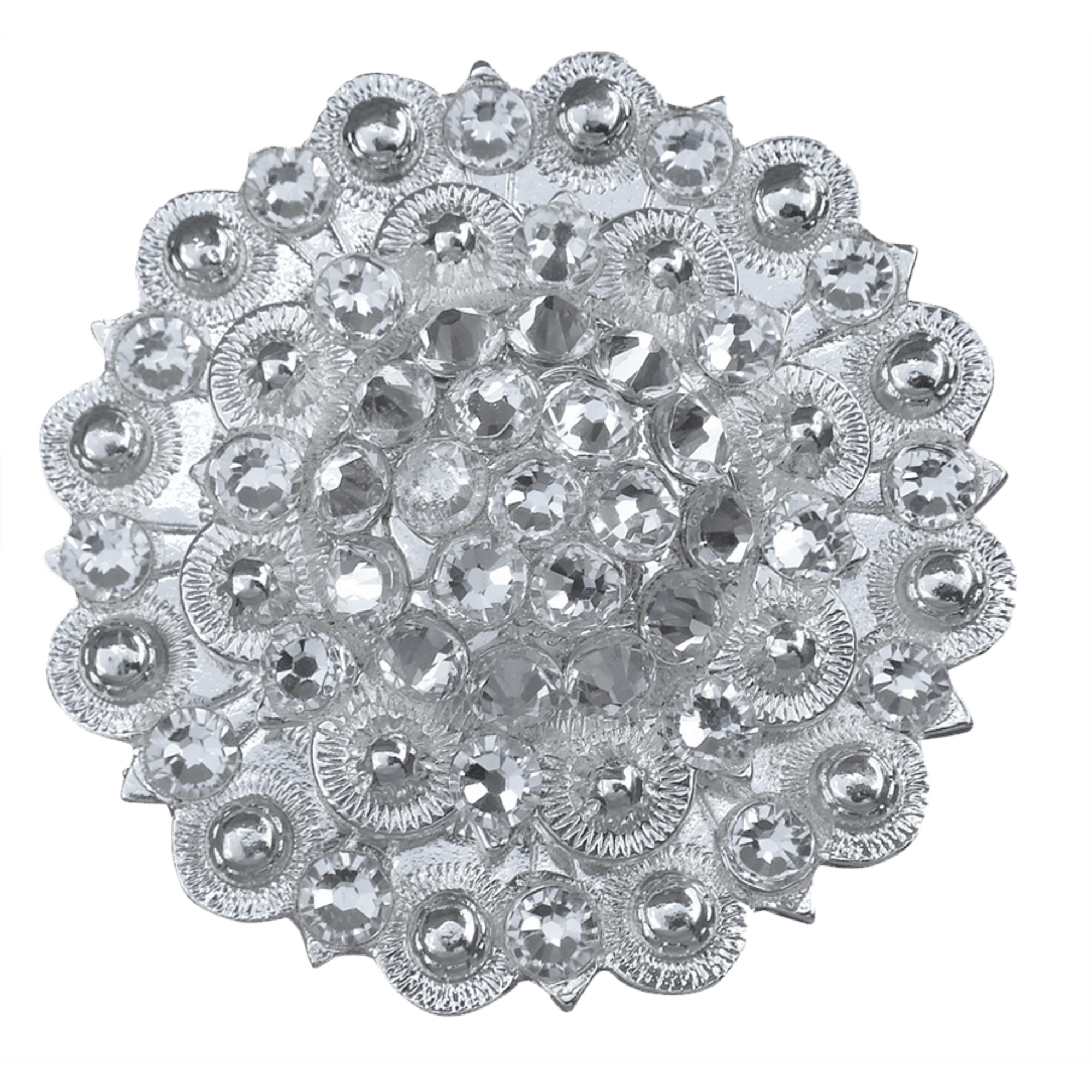 Bright Silver Clear Crystal Conchos - Sizes from 1"- 3" and Buckles