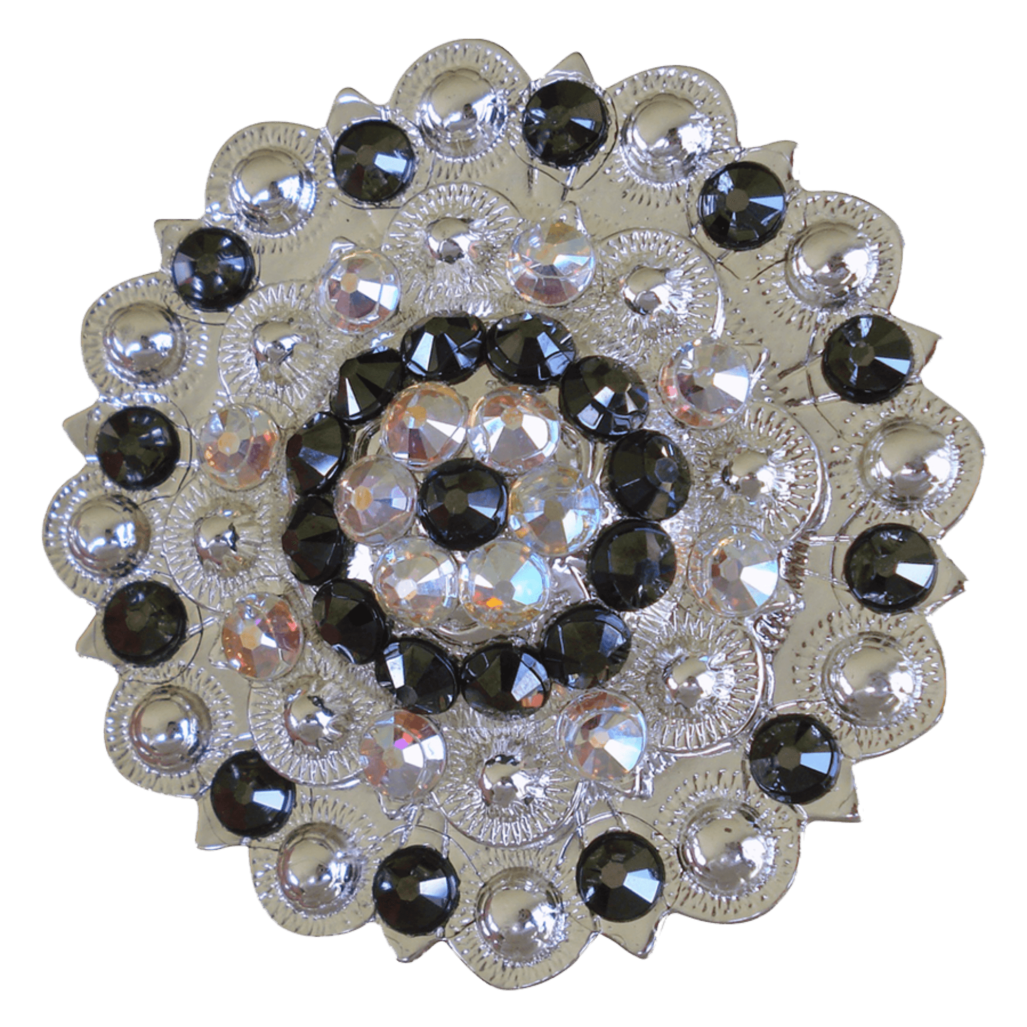 Bright Silver Jet &amp; AB Crystal Conchos - Sizes from 1"- 3" and Buckles