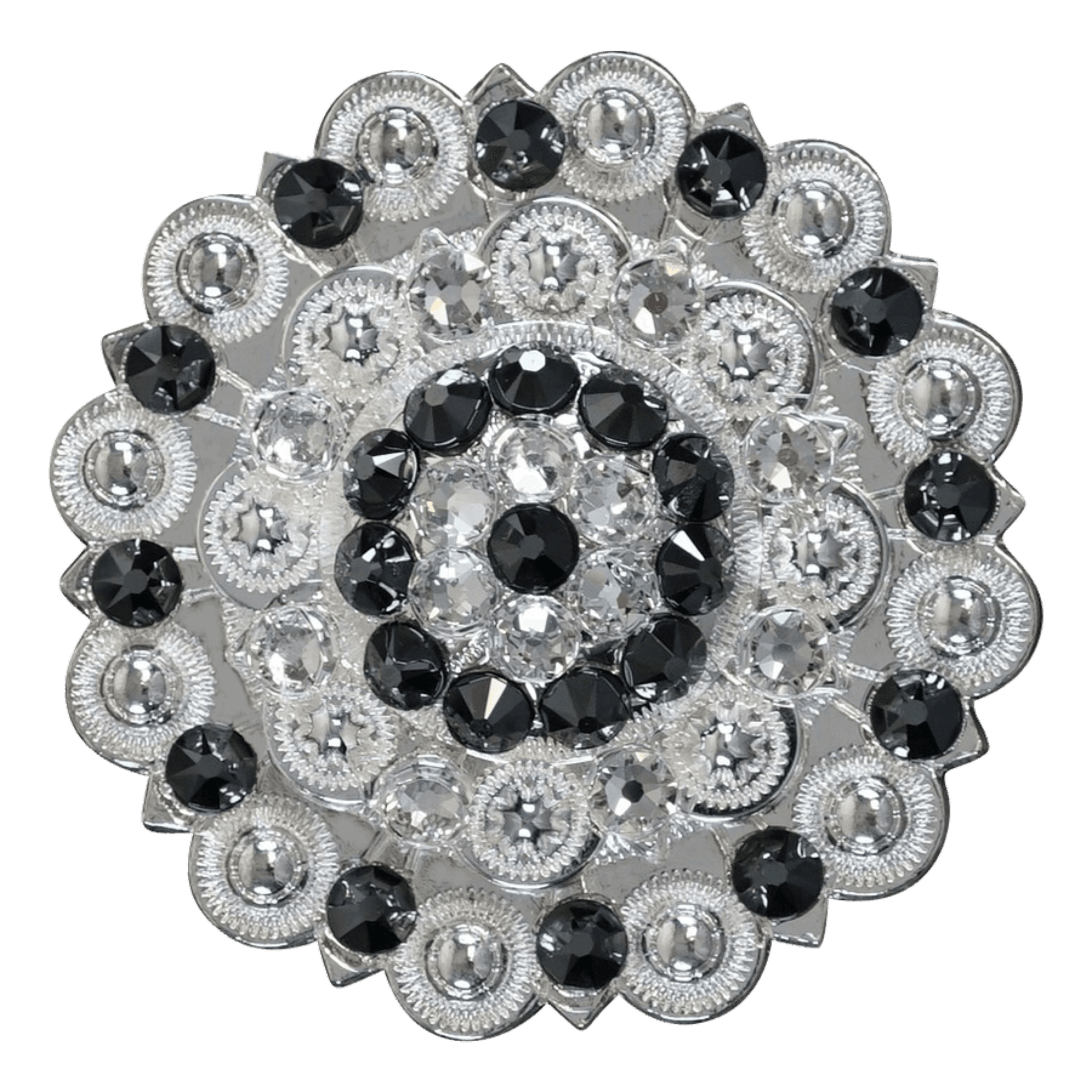 Bright Silver Jet &amp; Clear Crystal Conchos - Sizes from 1"- 3" and Buckles