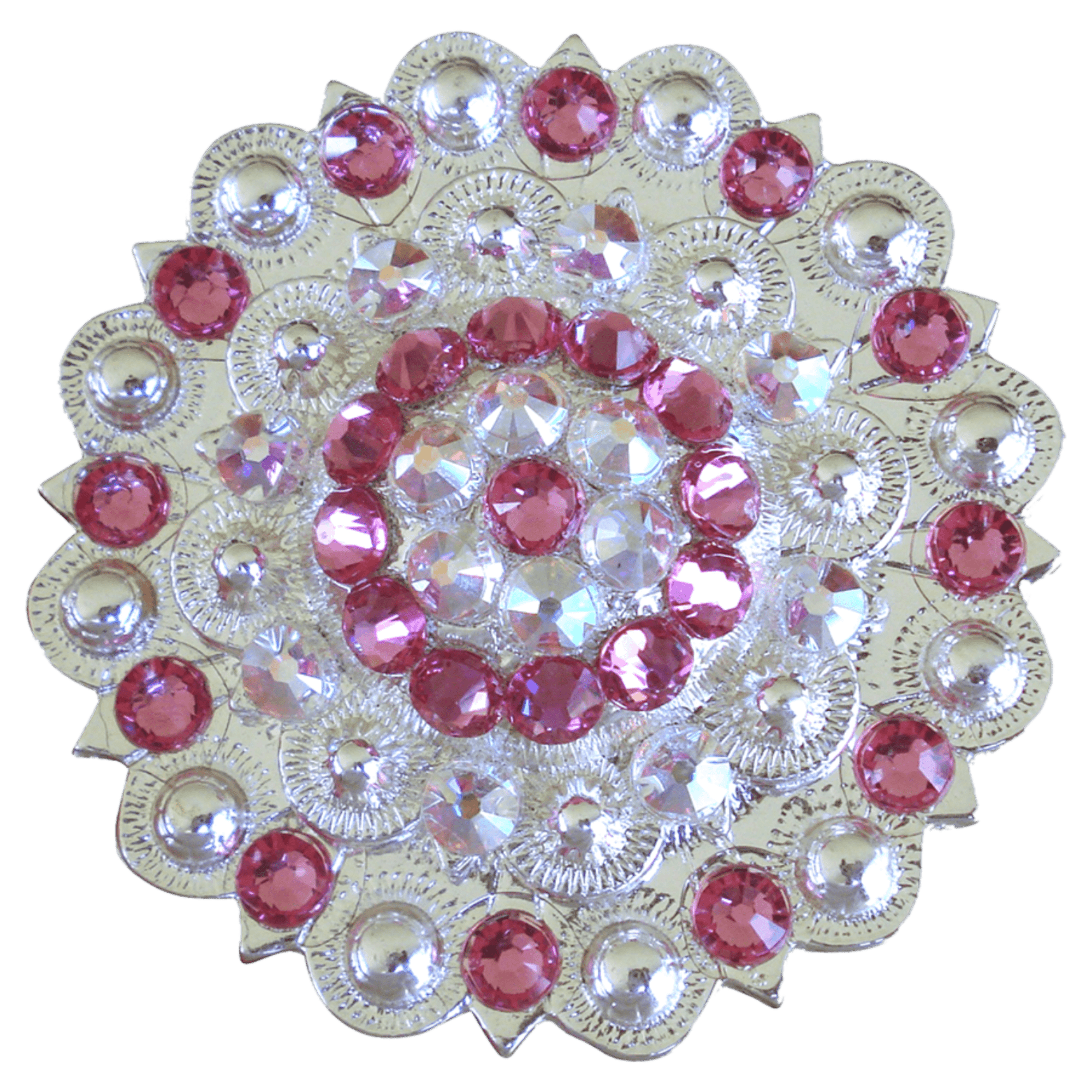 Bright Silver Pink &amp; AB Crystal Conchos - Sizes from 1"- 3" and Buckles