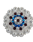 Bright Silver Red - White - Blue Crystal Conchos - Sizes from 1"- 3" and Buckles