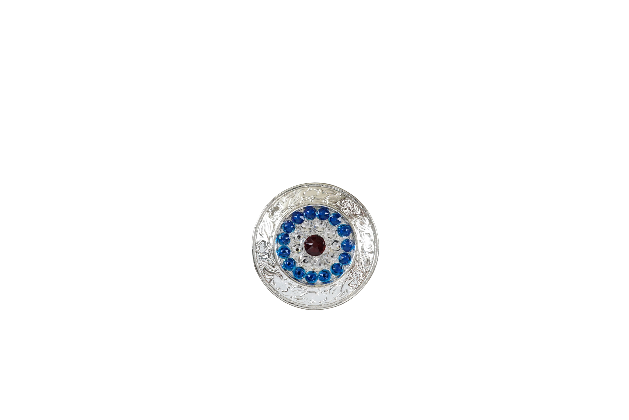 Red White &amp; Blue Bright Silver 1.5" Disc European Crystal Concho
