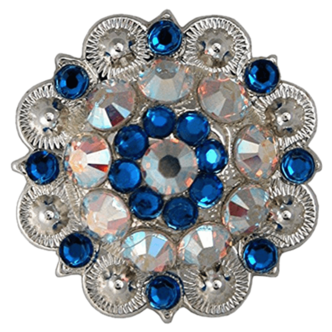 Bright Silver Capri &amp; AB Crystal Conchos - Sizes from 1"- 3" and Buckles