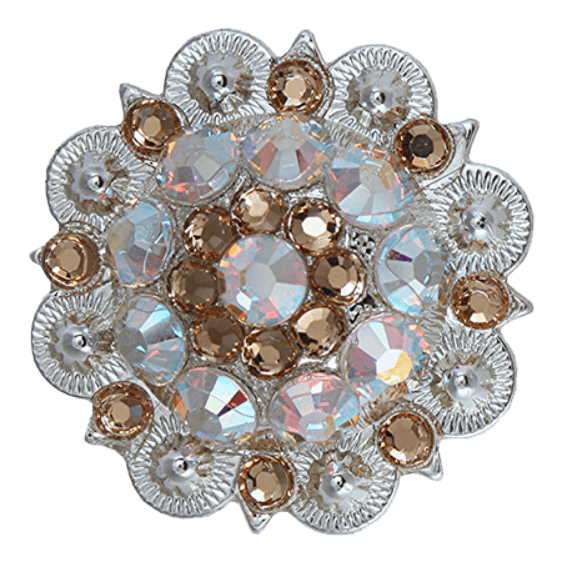 Bright Silver Champagne &amp; AB Crystal Conchos - Sizes from 1"- 3" and Buckles
