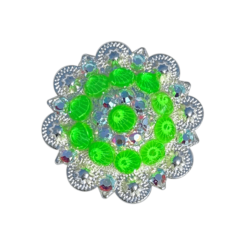 Neon Green and AB  Bright Silver 1.5" European Crystal Concho