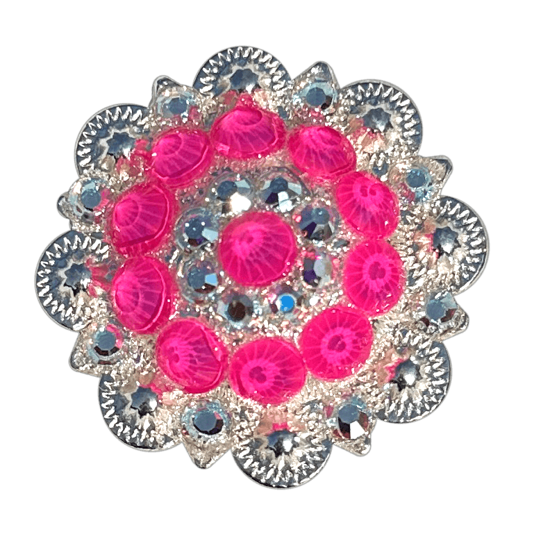 Neon Pink and AB  Bright Silver 1.5" European Crystal Concho