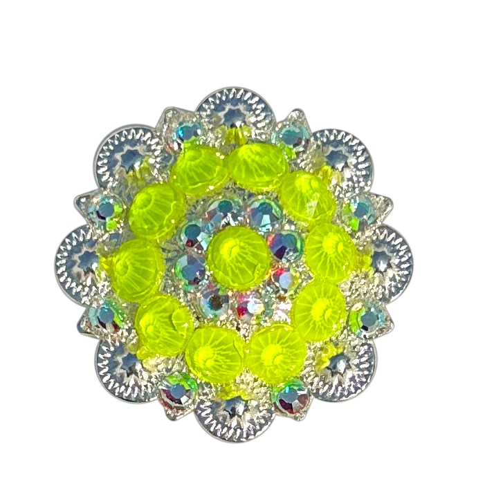 Neon Yellow and AB  Bright Silver 1.5" European Crystal Concho