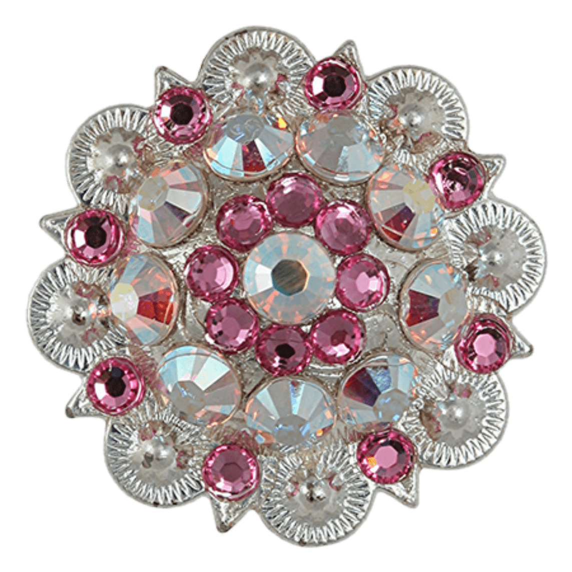 Bright Silver Pink &amp; AB Crystal Conchos - Sizes from 1"- 3" and Buckles