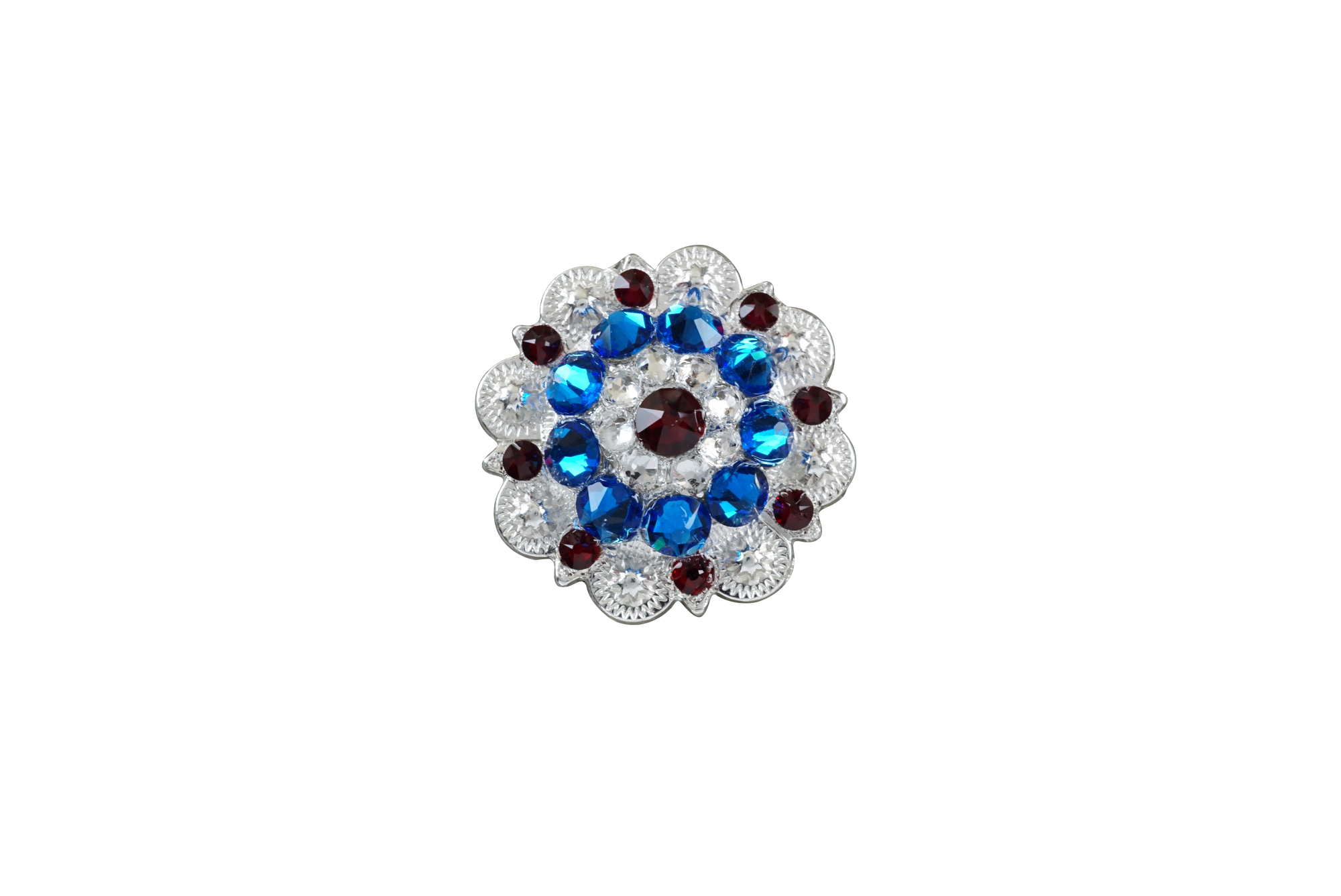 Red White &amp; Blue Bright Silver 1.5" European Crystal Concho