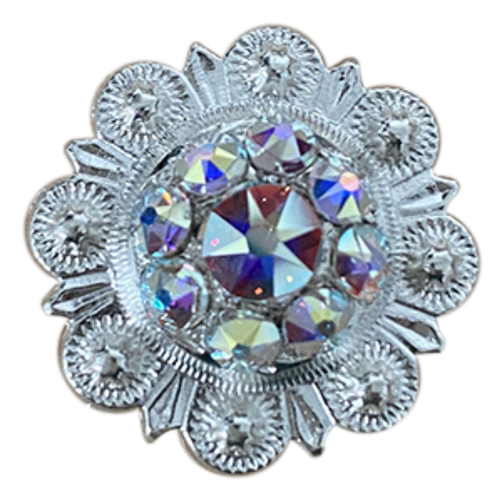 Bright Silver AB Crystal Conchos - Sizes from 1"- 3" and Buckles