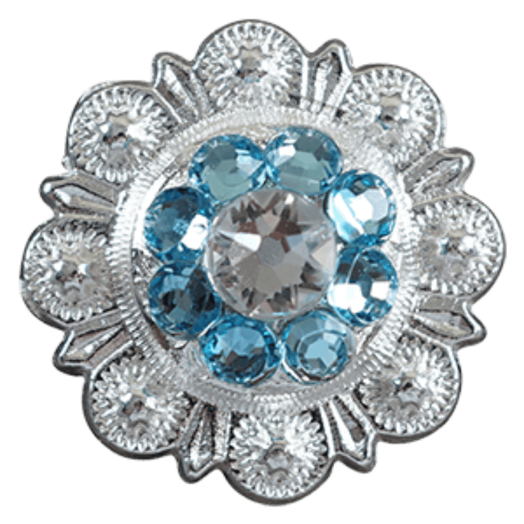 Bright Silver Aqua - Clear Crystal Conchos - Sizes from 1"- 3" and Buckles
