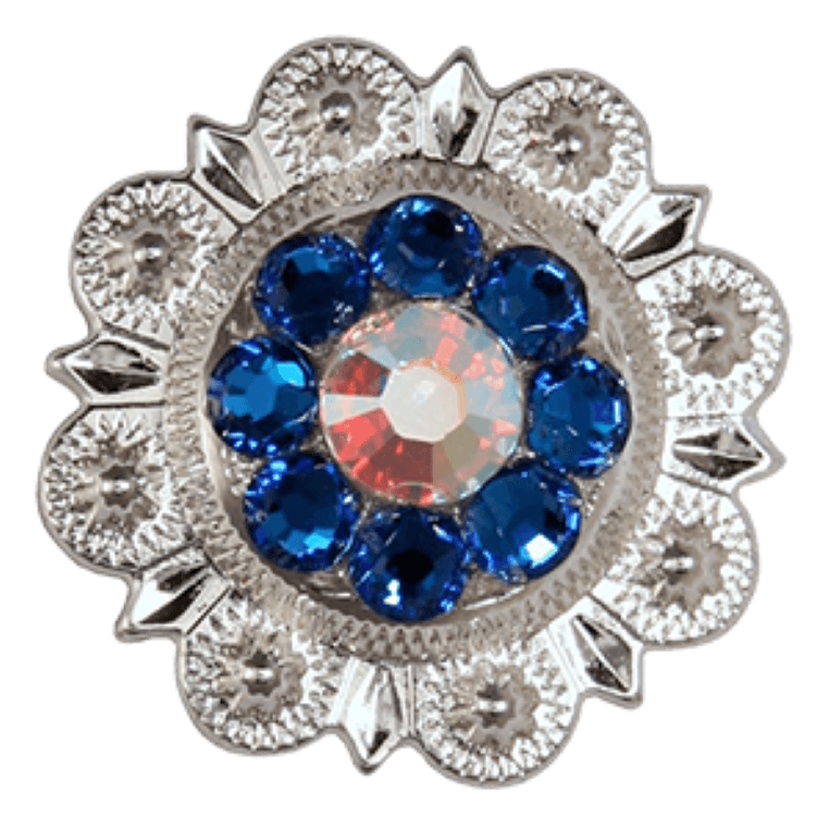 Bright Silver Capri &amp; AB Crystal Conchos - Sizes from 1"- 3" and Buckles