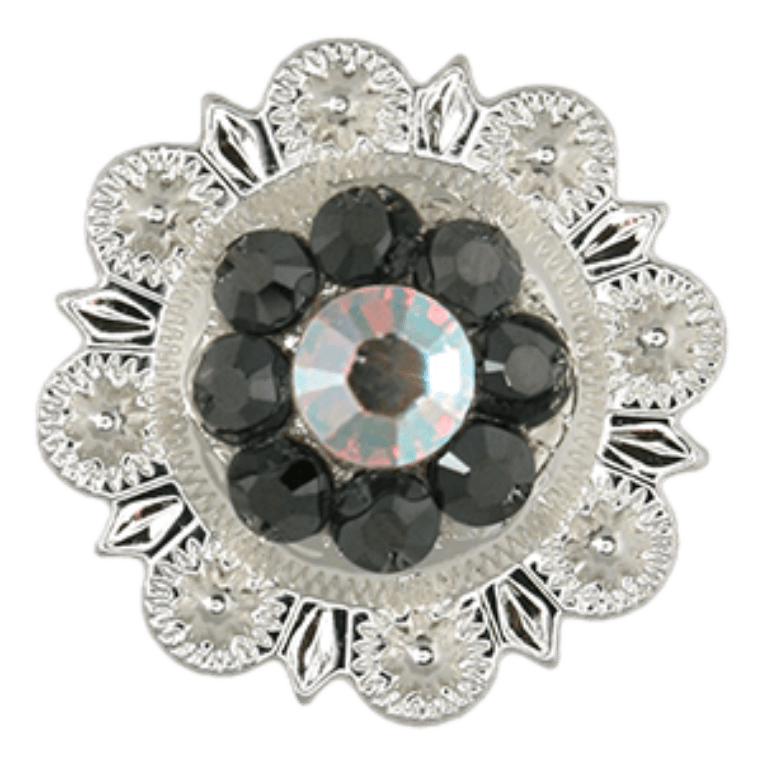 Bright Silver Jet &amp; AB Crystal Conchos - Sizes from 1"- 3" and Buckles