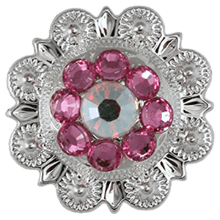 Bright Silver Pink &amp; AB Crystal Conchos - Sizes from 1"- 3" and Buckles