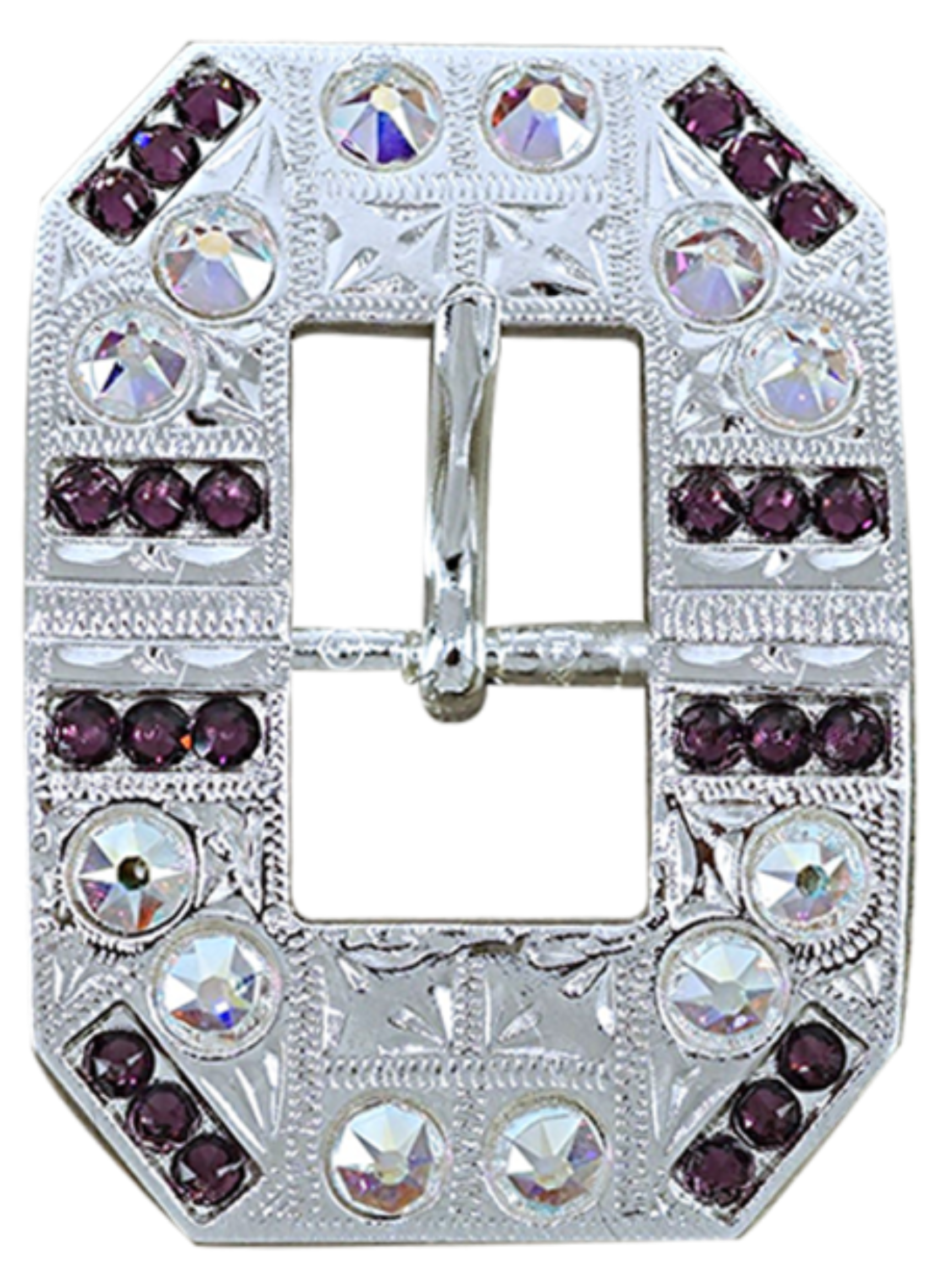 Bright Silver Purple &amp; AB Crystal Conchos - Sizes from 1"- 3" and Buckles