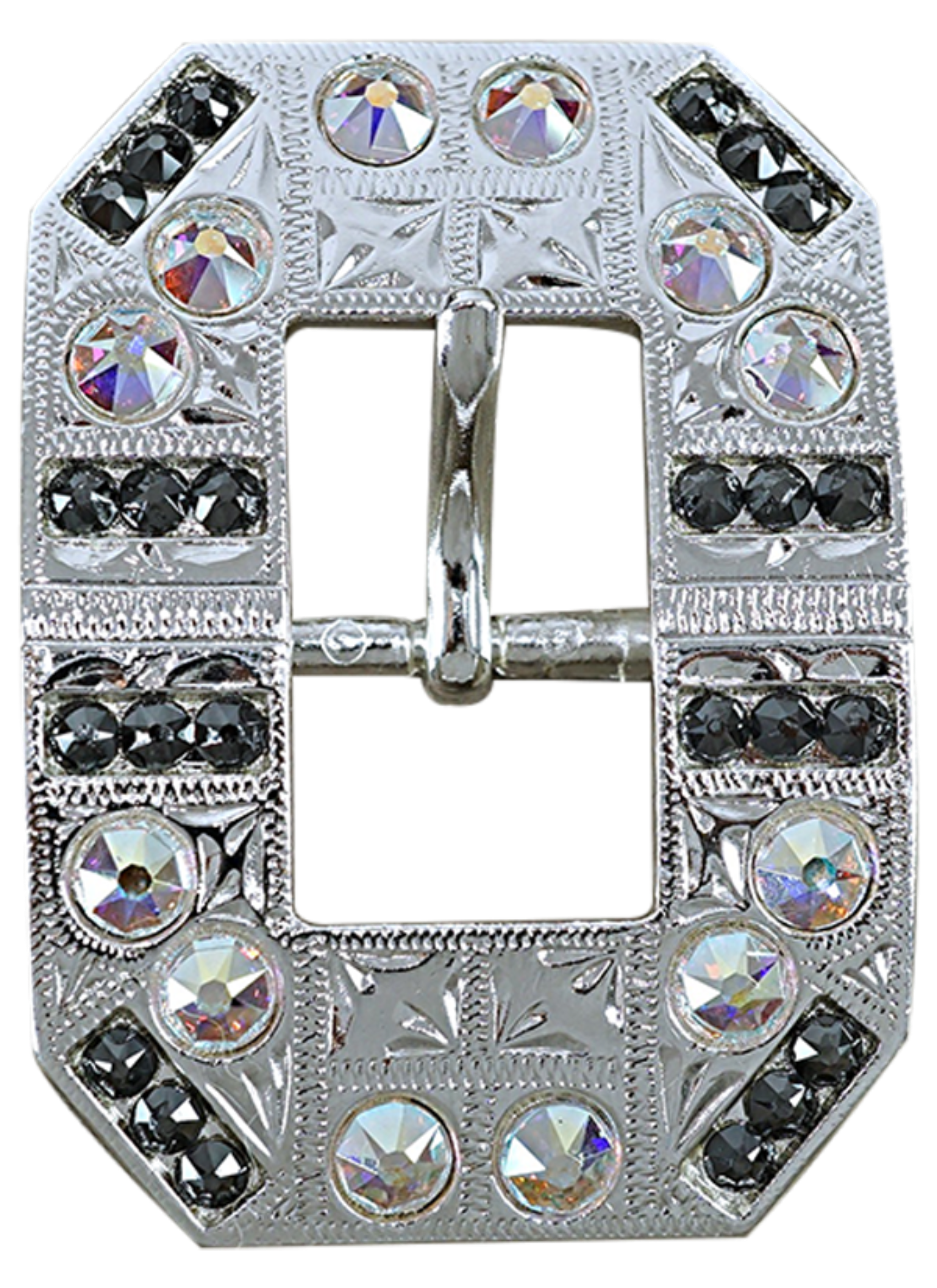 Bright Silver Jet &amp; AB Crystal Conchos - Sizes from 1"- 3" and Buckles