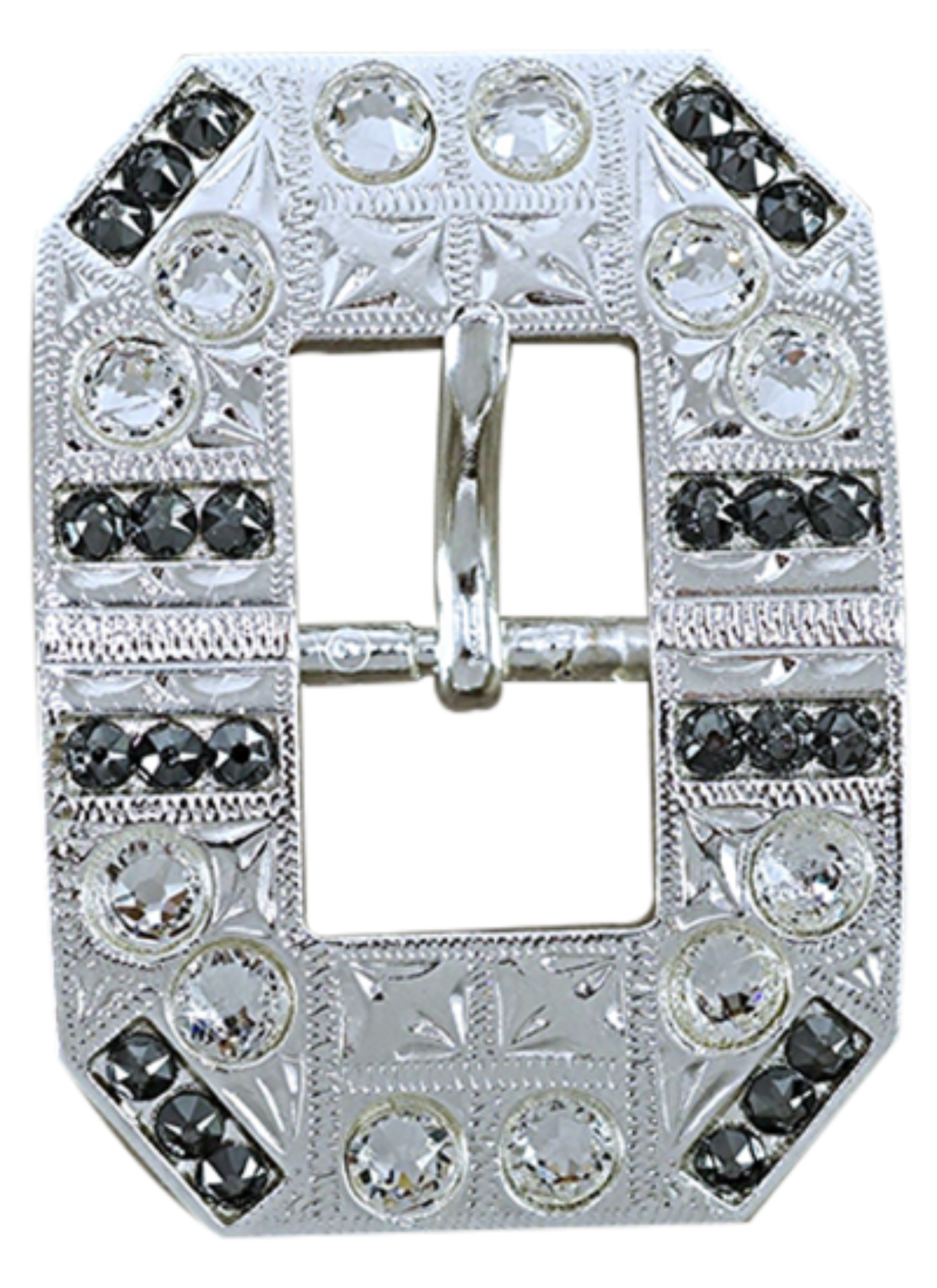 Bright Silver Jet &amp; Clear Crystal Conchos - Sizes from 1"- 3" and Buckles