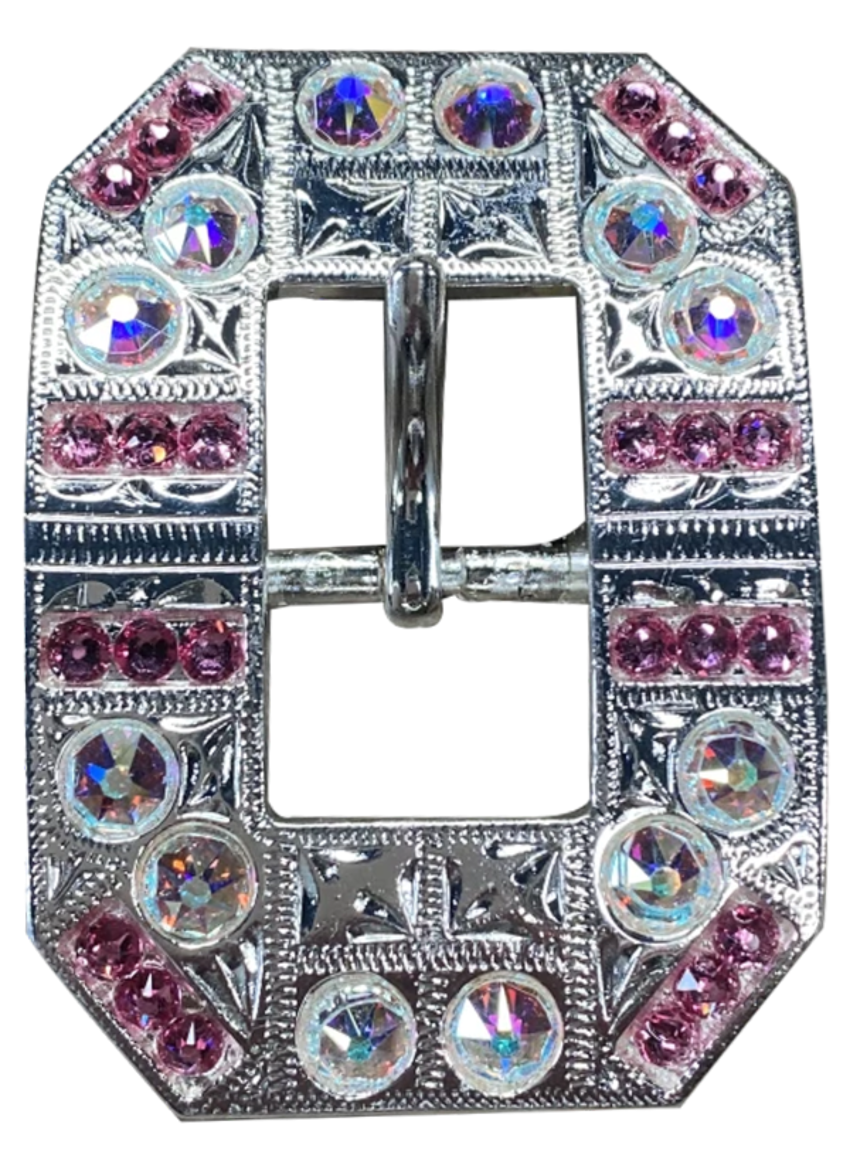 Bright Silver Pink &amp; AB Crystal Conchos - Sizes from 1"- 3" and Buckles