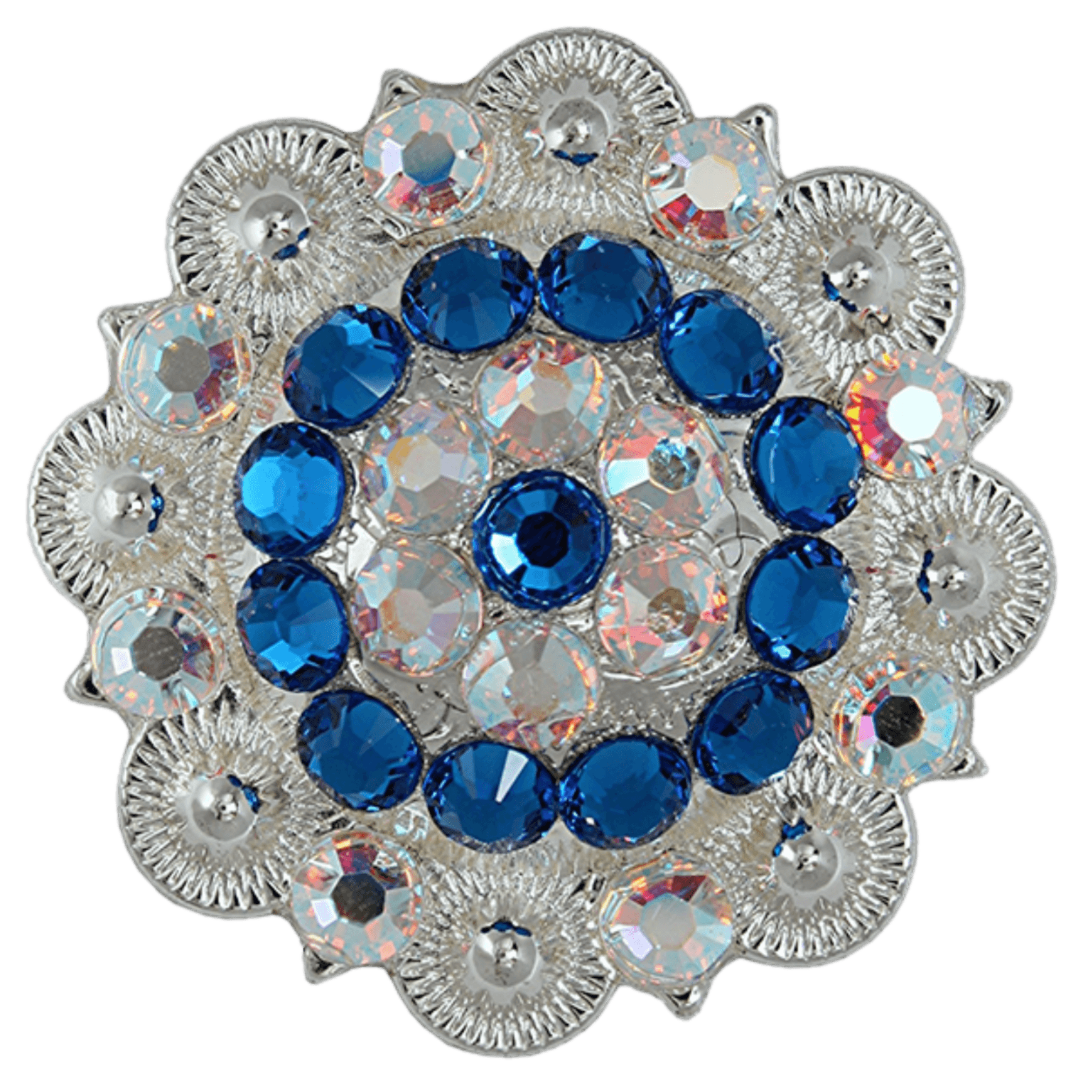Bright Silver Capri &amp; AB Crystal Conchos - Sizes from 1"- 3" and Buckles