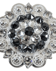Bright Silver Jet & Clear Crystal Conchos - Sizes from 1"- 3" and Buckles