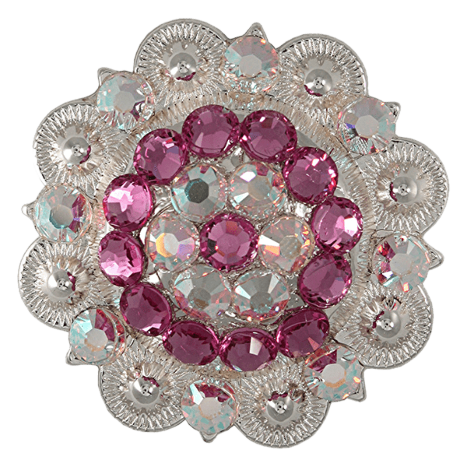 Bright Silver Pink &amp; AB Crystal Conchos - Sizes from 1"- 3" and Buckles