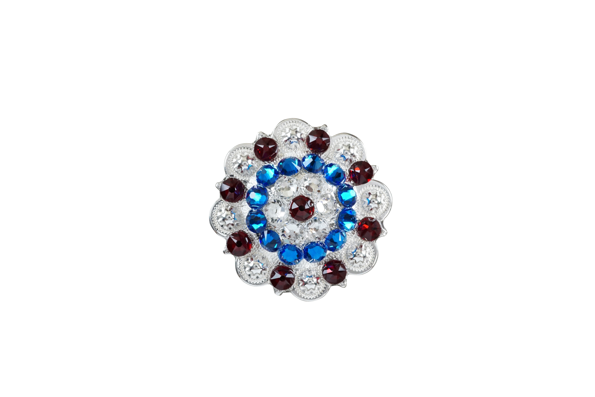 Red White &amp; Blue Bright Silver 2" European Crystal Concho