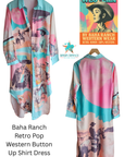 Baha Ranch Retro Pop Western Button Up Shirt Dress Duster