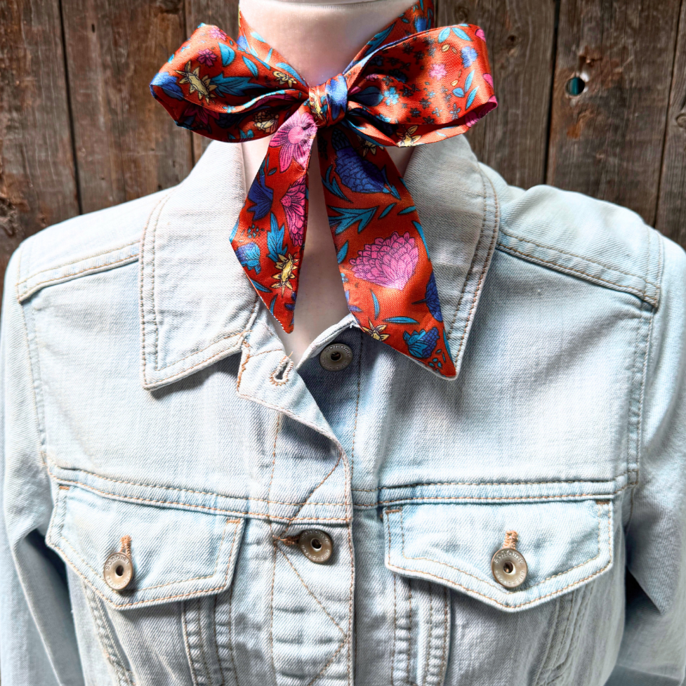 Blue and Rust Western Skinny Mini Wild Rag Scarf / Cowgirl Necktie 