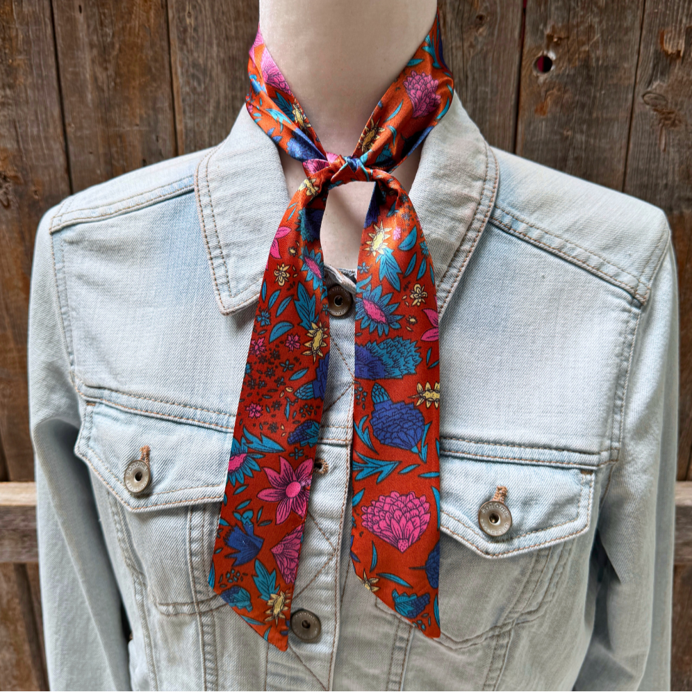 Blue and Rust Western Skinny Mini Wild Rag Scarf / Cowgirl Necktie 