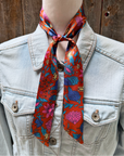 Blue and Rust Western Skinny Mini Wild Rag Scarf / Cowgirl Necktie 