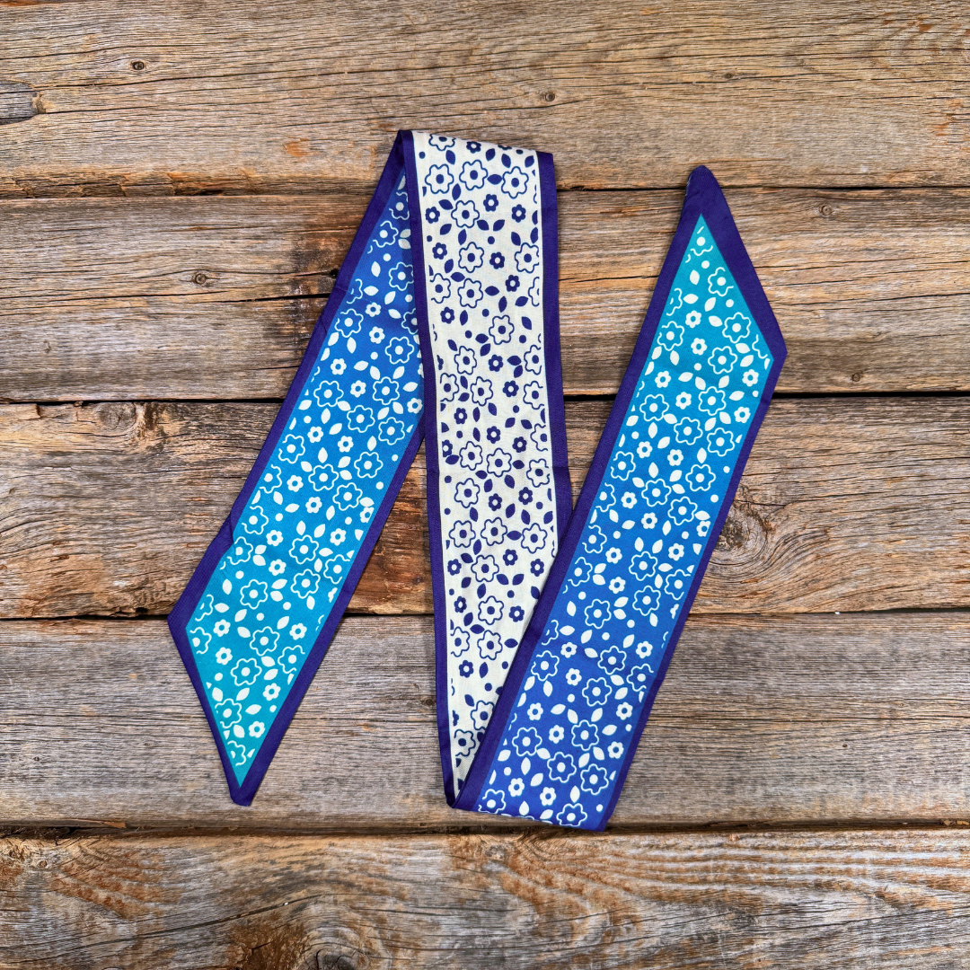 Blue and White Western Skinny Mini Wild Rag Scarf / Cowgirl Necktie 