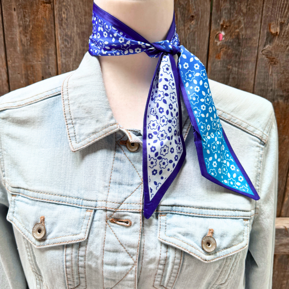 Blue and White Western Skinny Mini Wild Rag Scarf / Cowgirl Necktie 