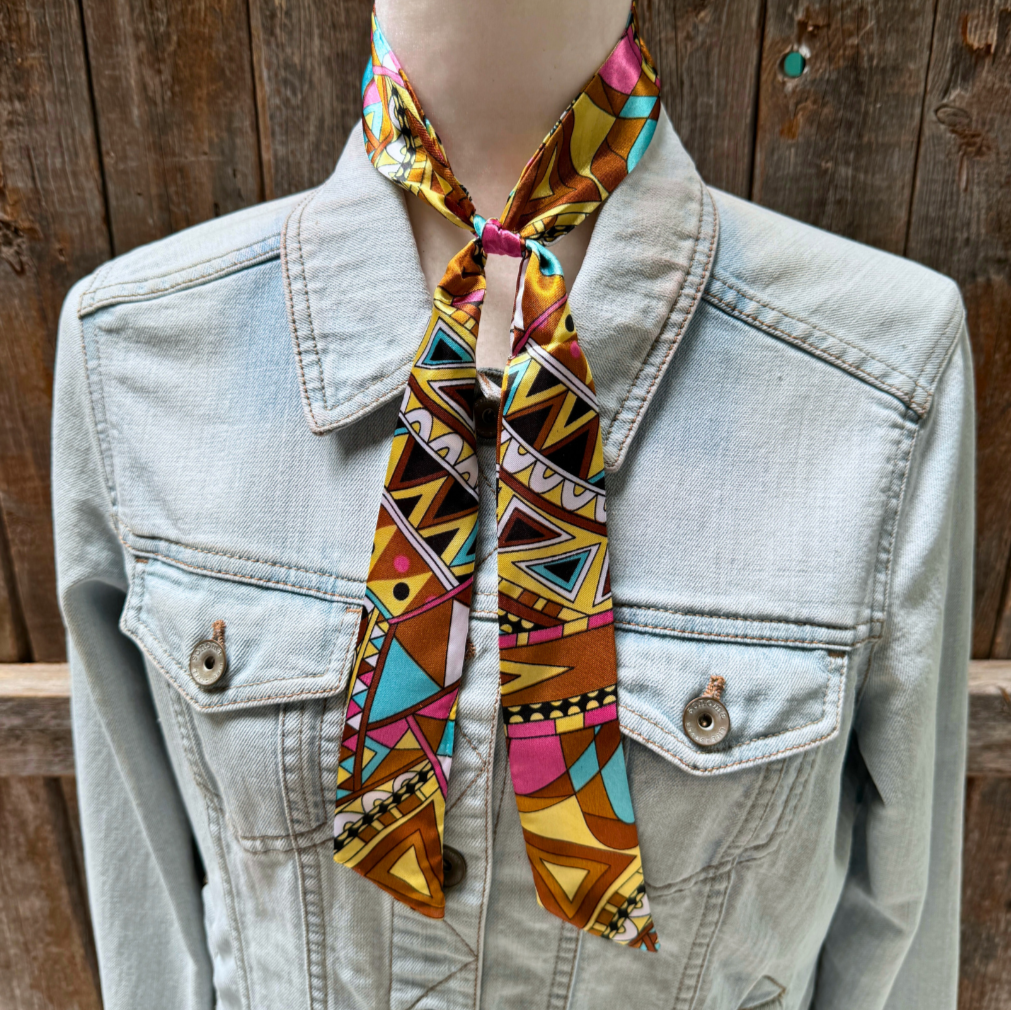 Brown and Yellow Western Skinny Mini Wild Rag Scarf / Cowgirl Necktie 