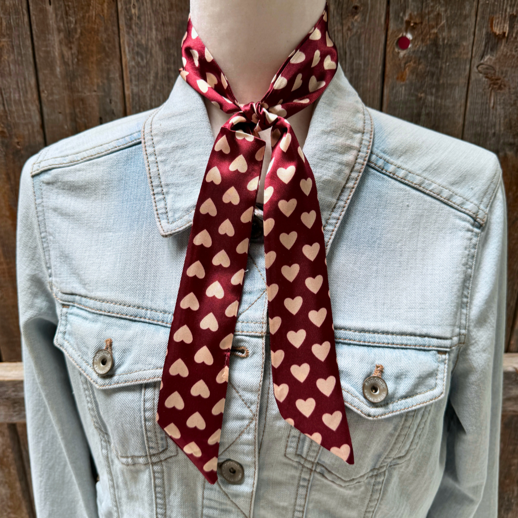Burgundy and Cream Western Skinny Mini Wild Rag Scarf / Cowgirl Necktie 
