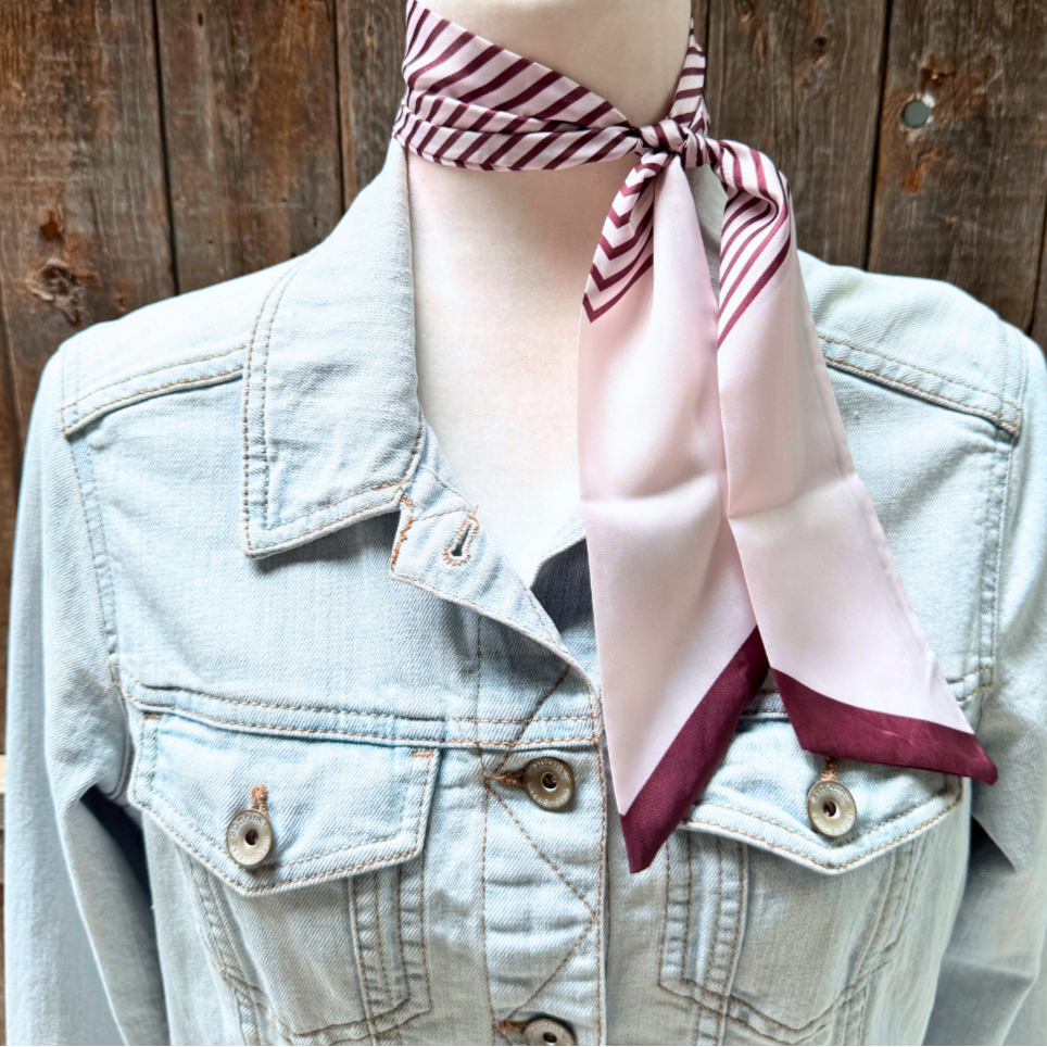 Burgundy and Cream Western Skinny Mini Wild Rag Scarf / Cowgirl Necktie 