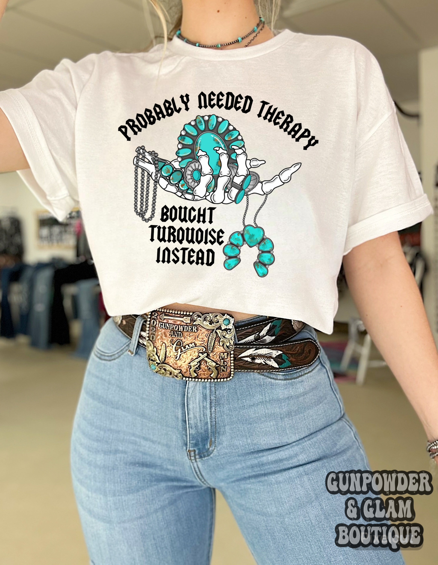 Turquoise &amp; Therapy tee or crewneck